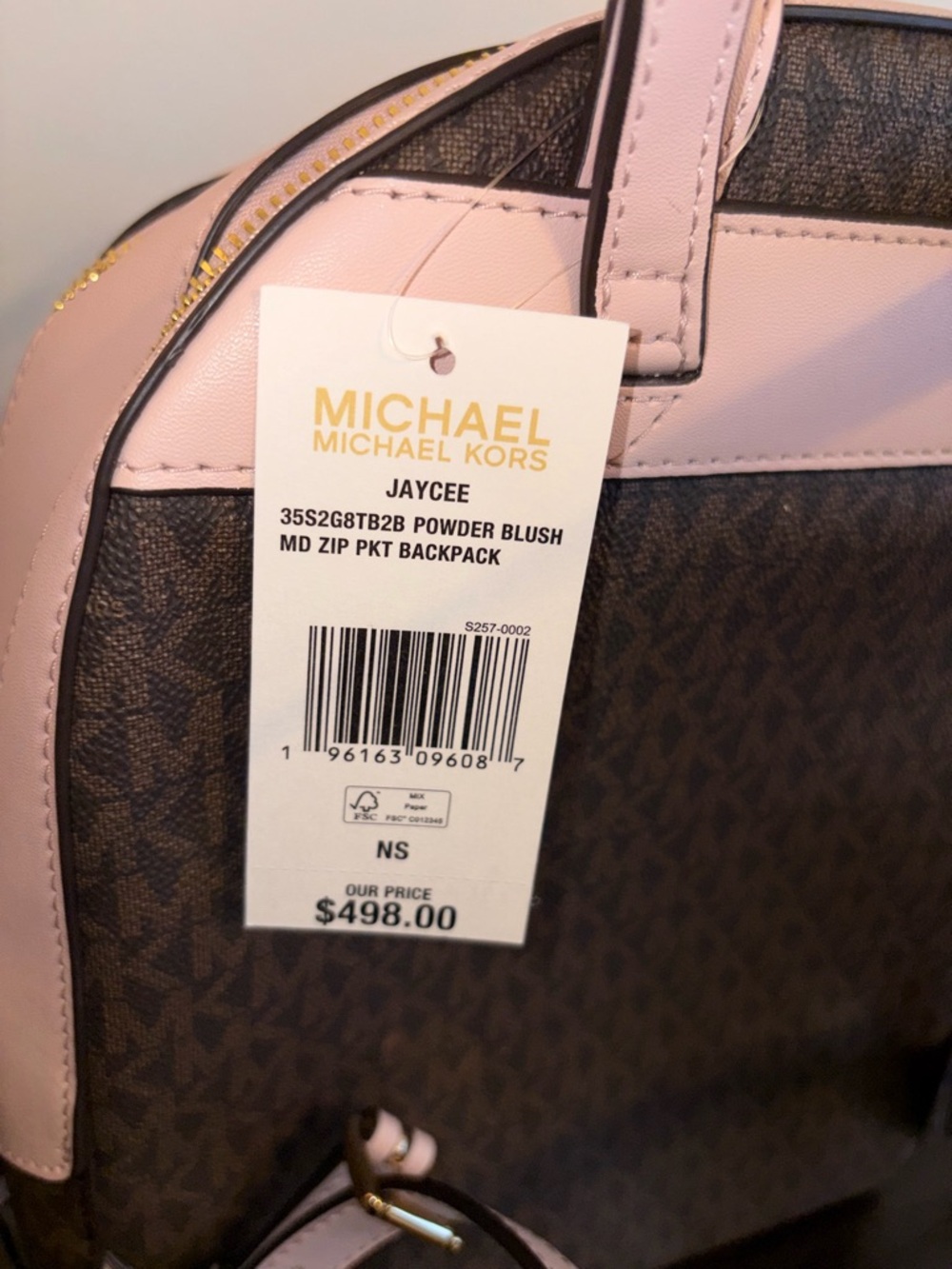 Michael Kors Brown Logo Backpack with Pale Pink Trim - Picture 4 of 7